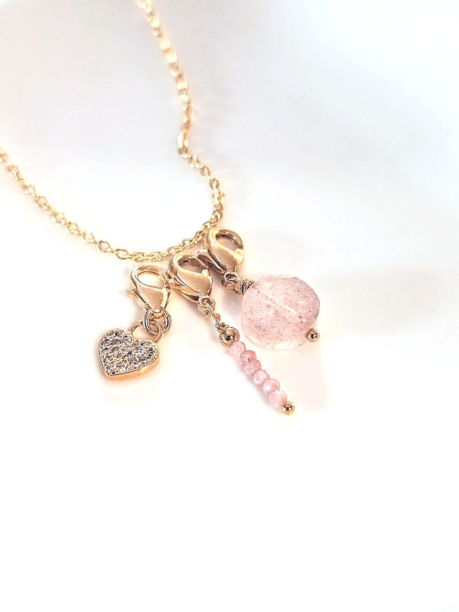 Ô PLUM Breloque Tige Tourmalines Rose charms plaqué or rose