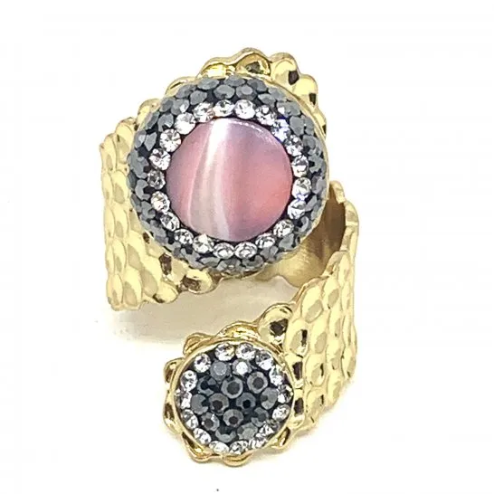 Hypnochic Melina bague dorée ajustable pierre rose