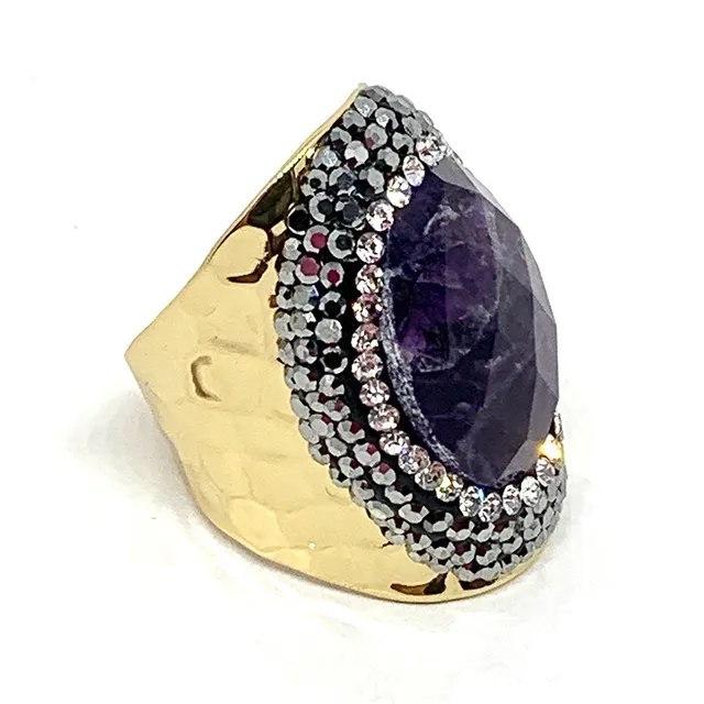 Hypnochic Bagues bague dorée strass améthyste ajustable