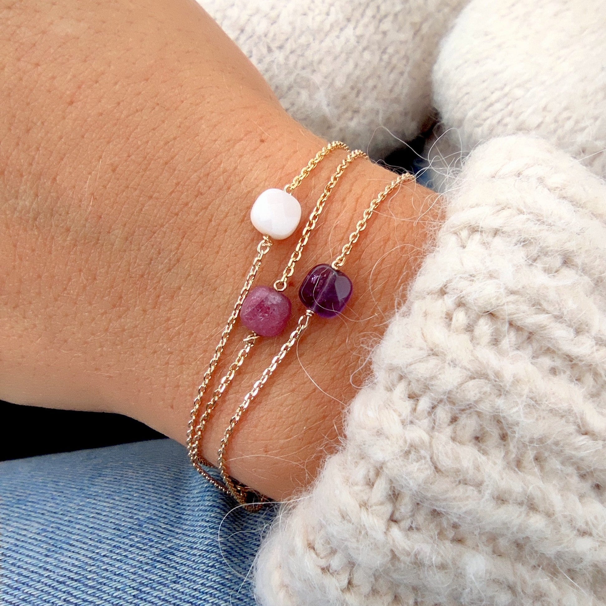 Ô PLUM Charlie bracelet chaîne opale plaqué or 17 cm