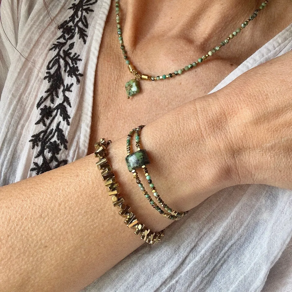 MAD SO CREATION Bracelet Gaïa turquoise africaine 16 cm
