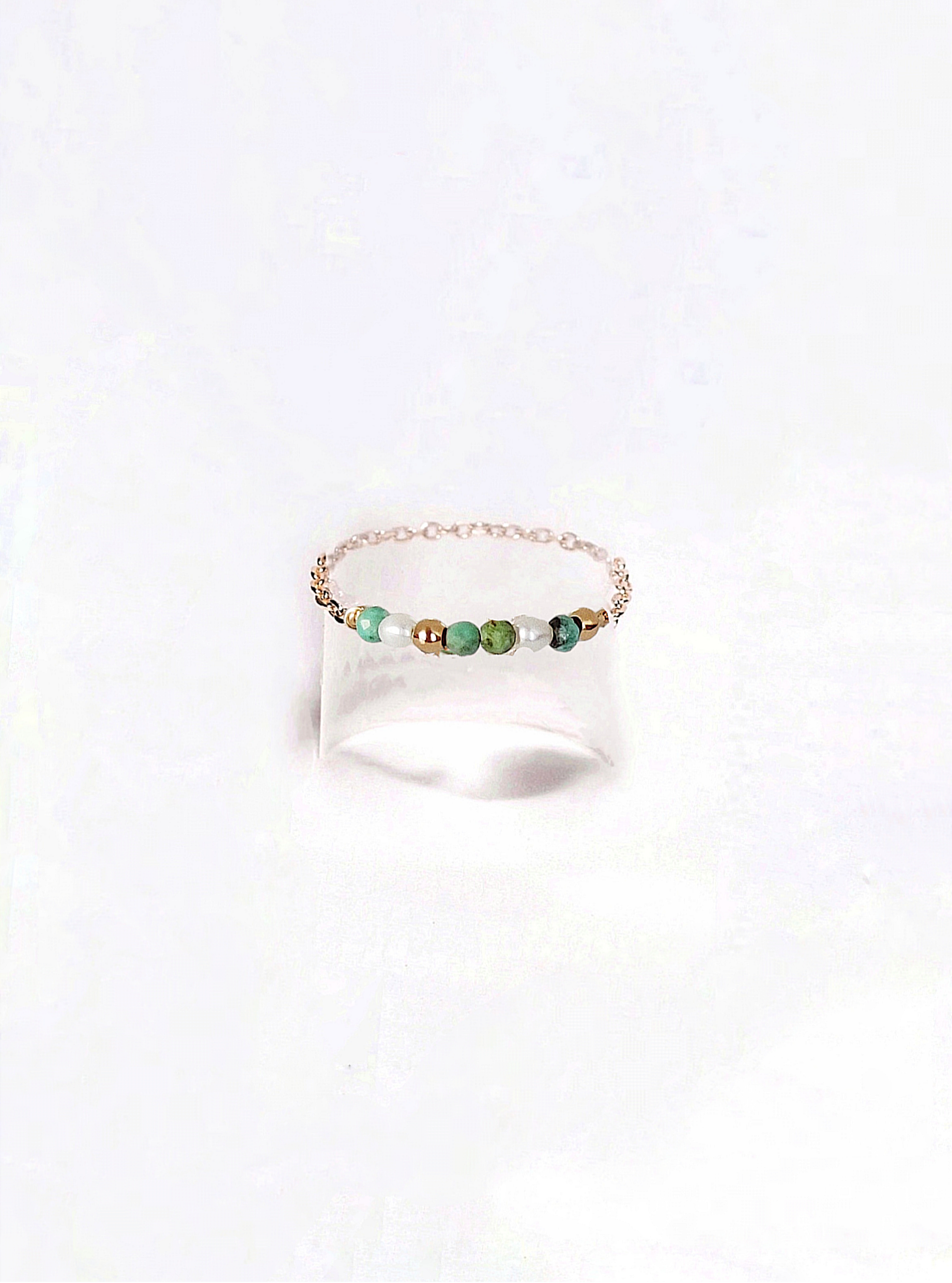 Ô Plum Gina bague turquoise perles plaqué or réglable