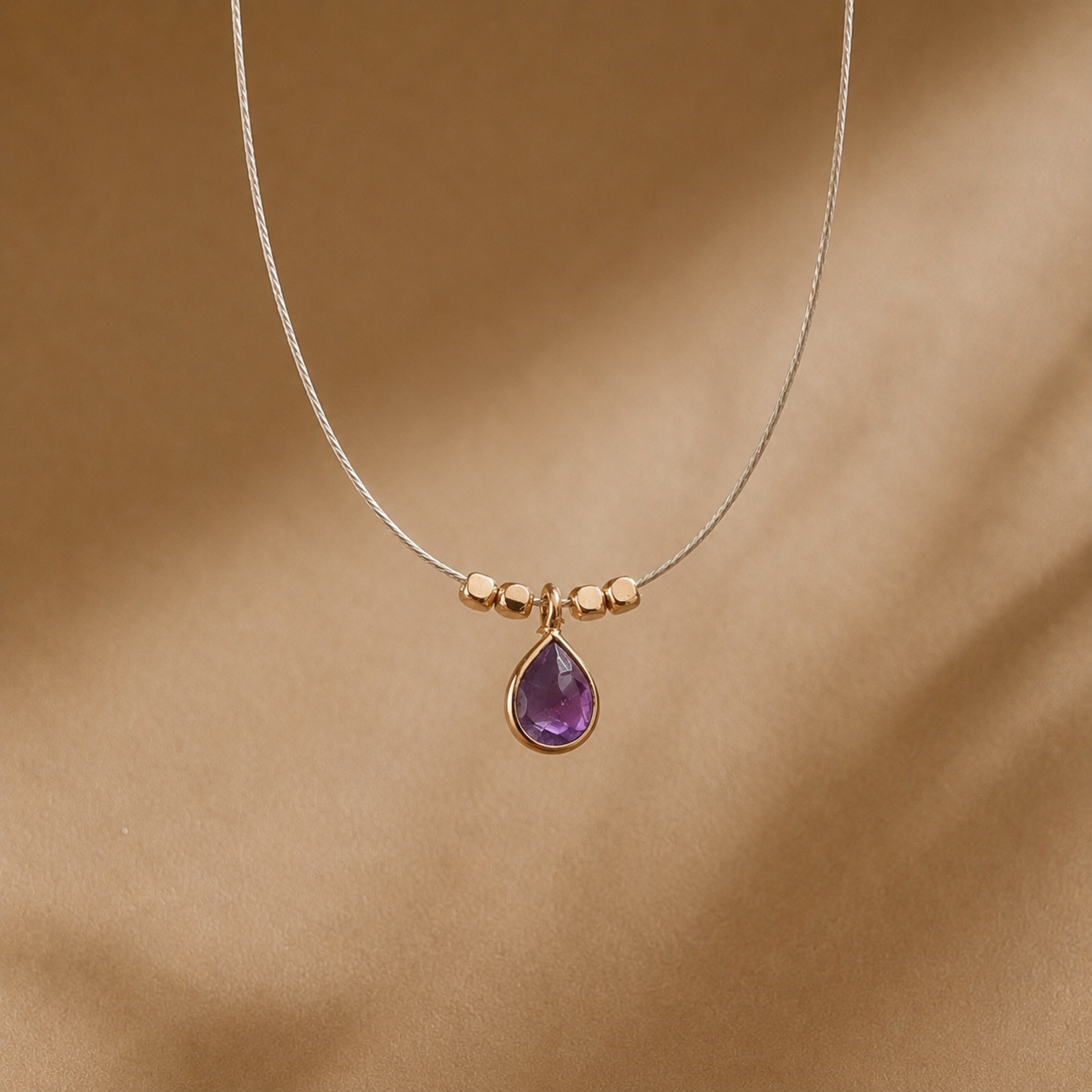 Ô PLUM Cordon Améthyste collier plaqué or goutte 42 cm