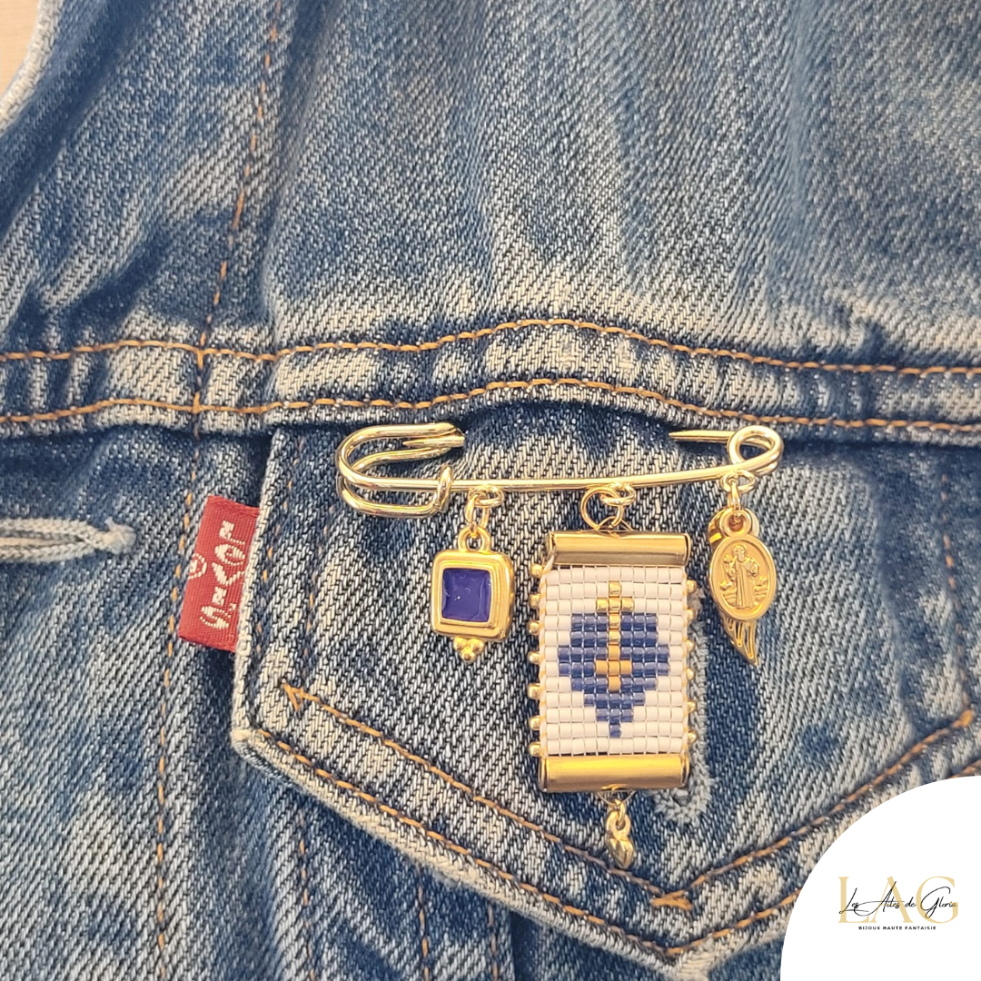 Les Ailes de Gloria Ex-Voto Bleu broche fantaisie porte-bonheur
