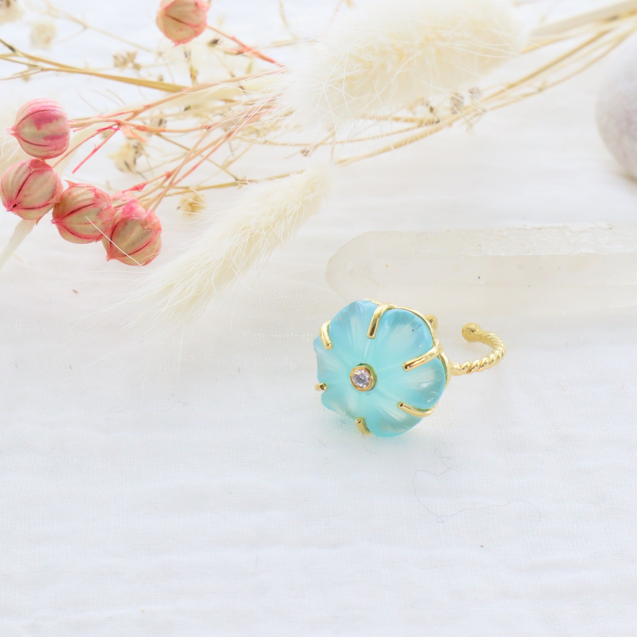 Leticia Ponti Iris bague fleur cristal apatite verte ajustable