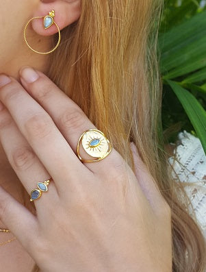 Leticia Ponti Jolene bague labradorite ajustable plaqué or