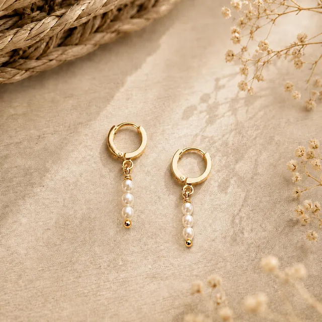 Ô PLUM Boucles Mini creoles perles boucles perle blanche 2,4 cm