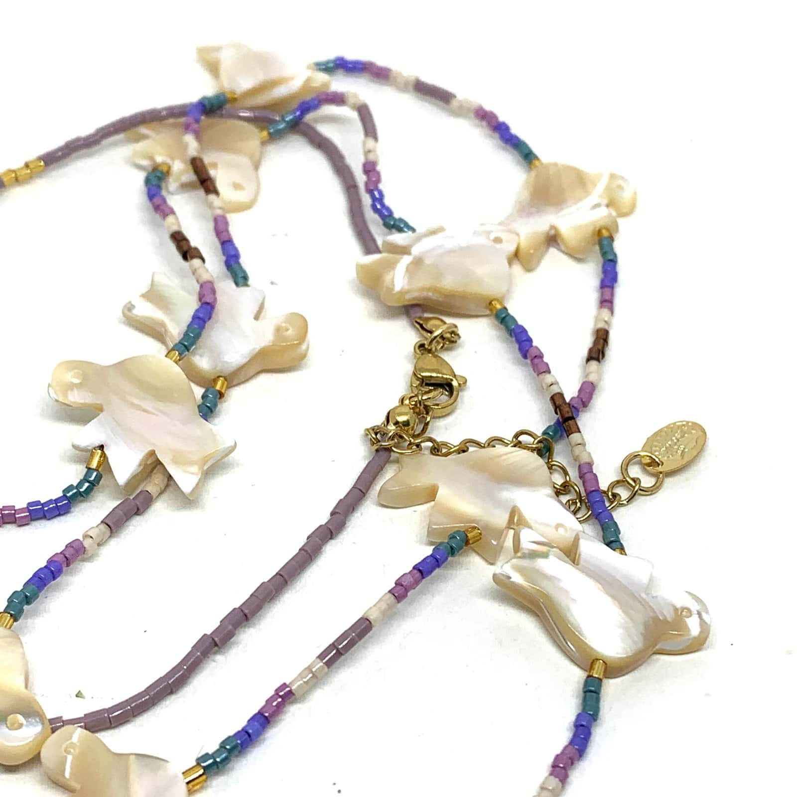 HYPNOCHIC TOTEM sautoir long oiseau nacre perles Miyuki