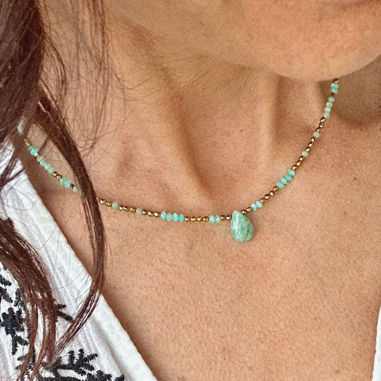 Mad So Creation Amazone collier amazonite pierre goutte 43 cm