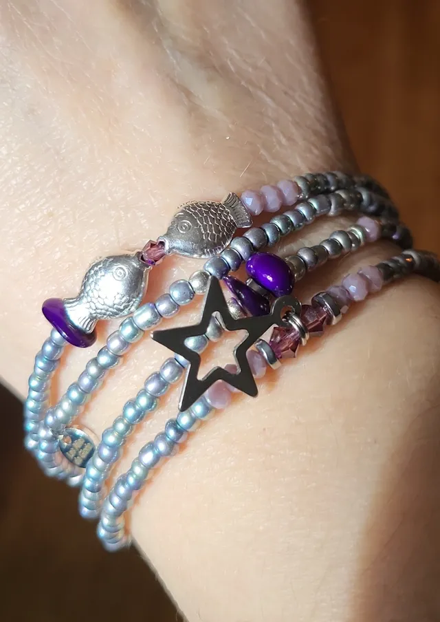 Les Ailes de Gloria XXL Fish Purple bracelet multirangs violet
