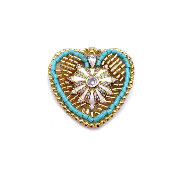HYPNOCHIC Accessoires Broche Ex Voto Doré Turquoise feutrine