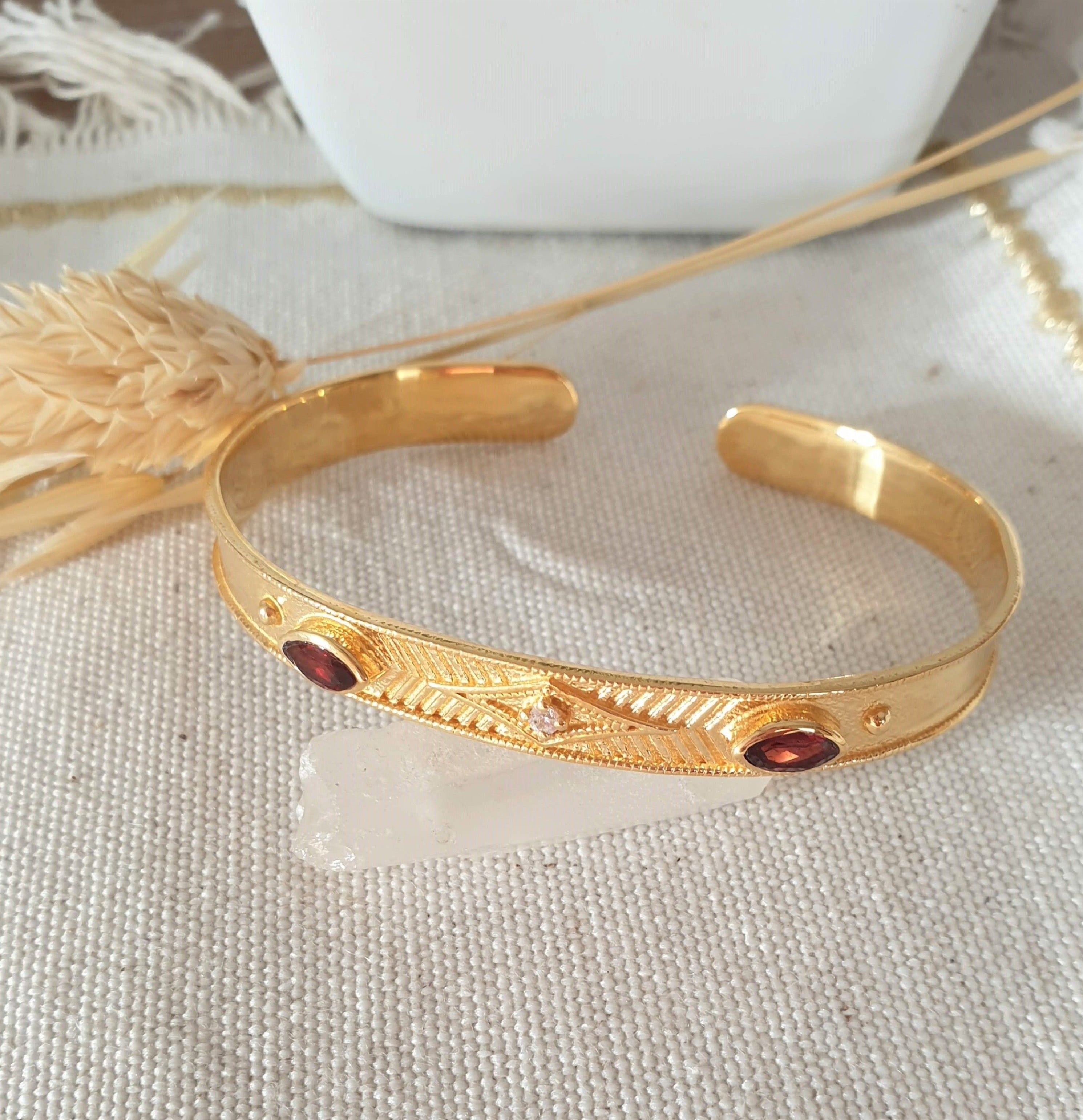 Leticia Ponti Gayane jonc grenat marquise ajustable plaqué or