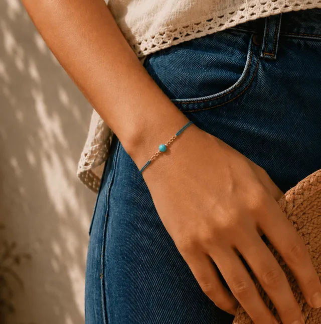 Ô PLUM Mini Turquoise bracelet cordon plaqué or