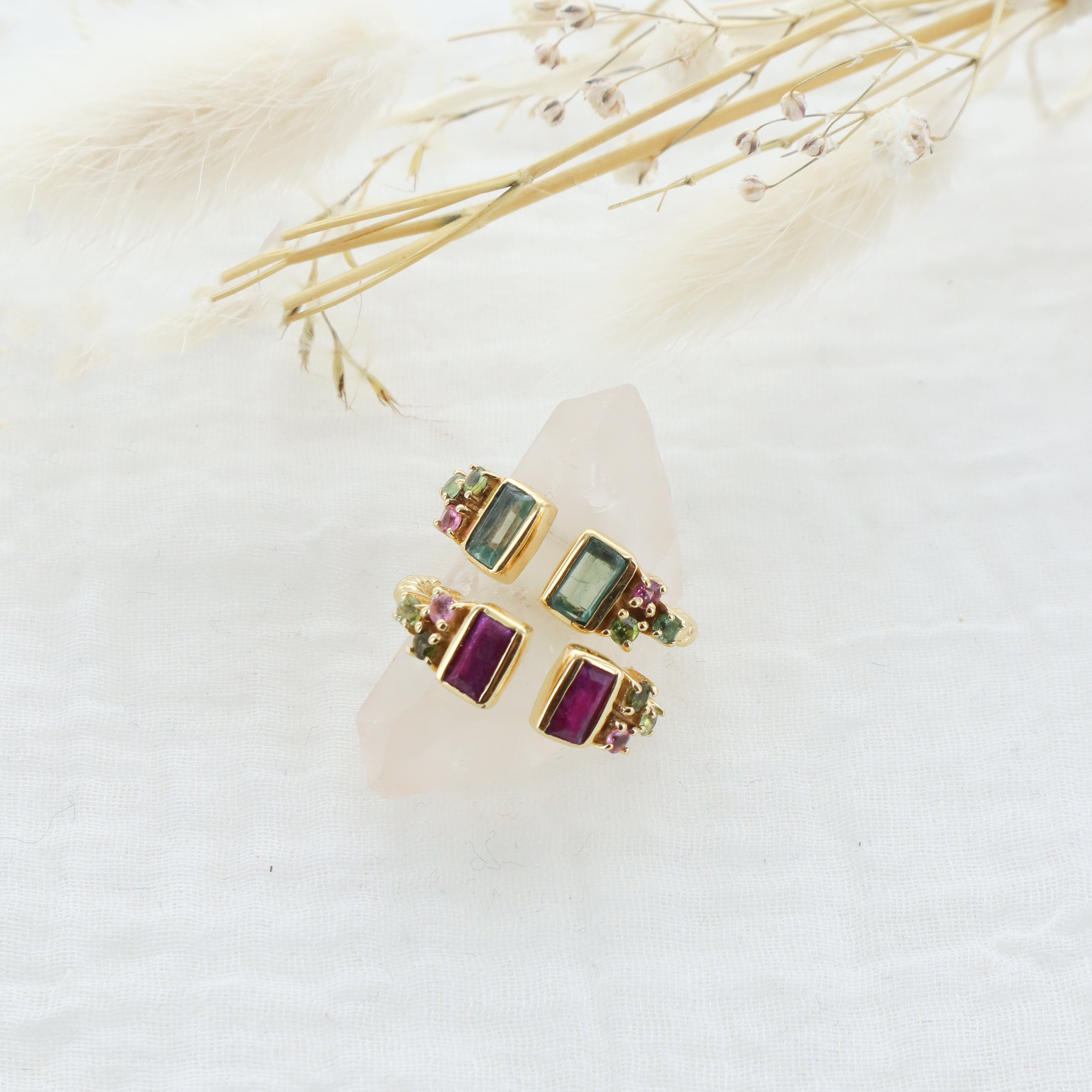 Leticia Ponti Angie bague Apatite verte plaqué or ajustable