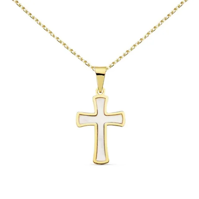 L'Atelier d'Azur Médaille Croix Or 18 Carats Collier Nacre 45cm