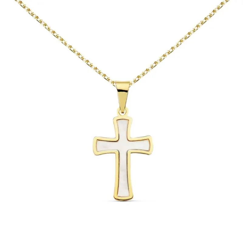 L'Atelier d'Azur Médaille Croix Or 18 Carats Collier Nacre 45cm